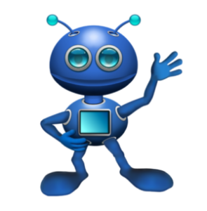 Robot de couleur bleu faisant un signe de la main